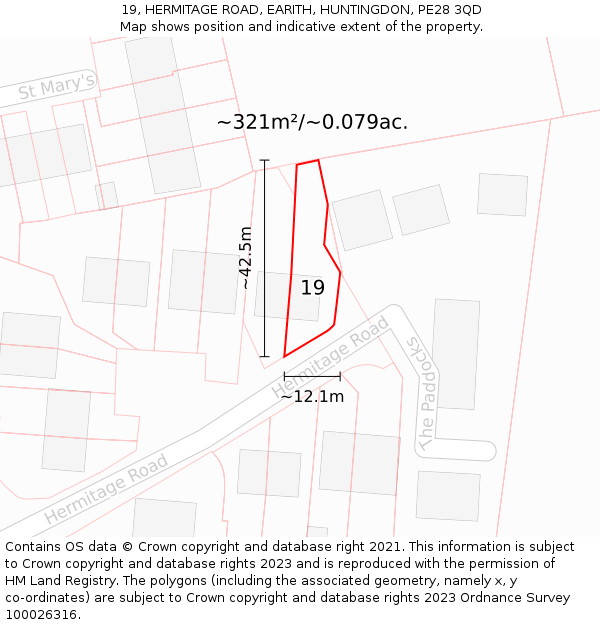 19, HERMITAGE ROAD, EARITH, HUNTINGDON, PE28 3QD: Plot and title map