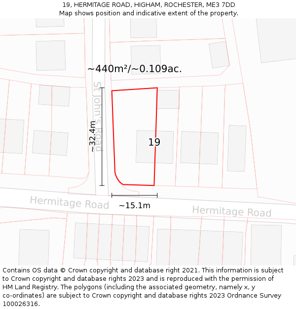 19, HERMITAGE ROAD, HIGHAM, ROCHESTER, ME3 7DD: Plot and title map