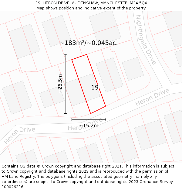 19, HERON DRIVE, AUDENSHAW, MANCHESTER, M34 5QX: Plot and title map