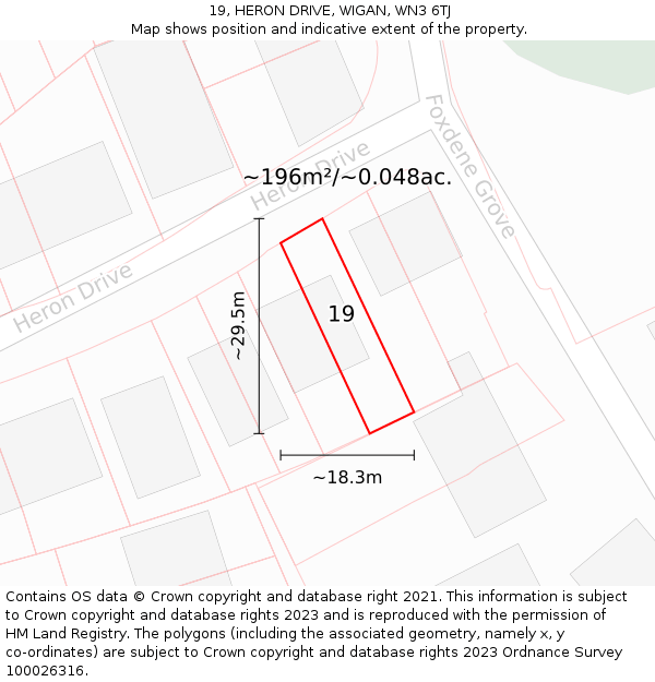 19, HERON DRIVE, WIGAN, WN3 6TJ: Plot and title map