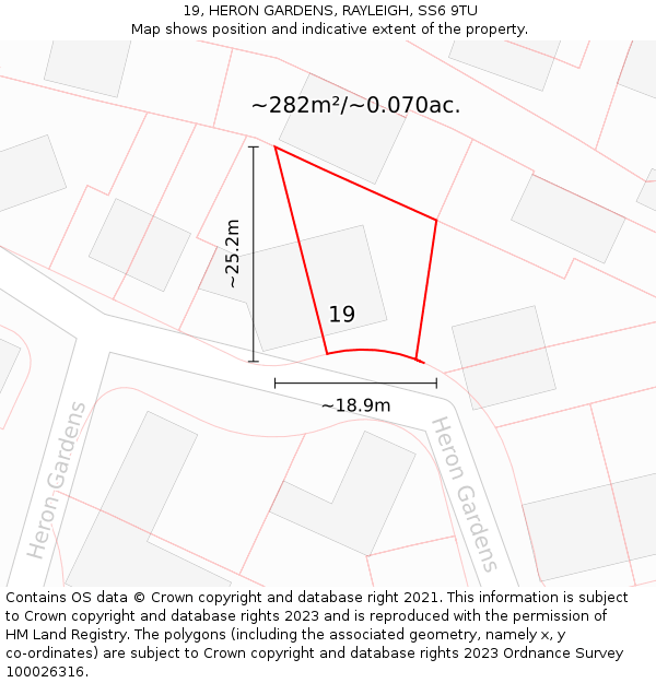 19, HERON GARDENS, RAYLEIGH, SS6 9TU: Plot and title map