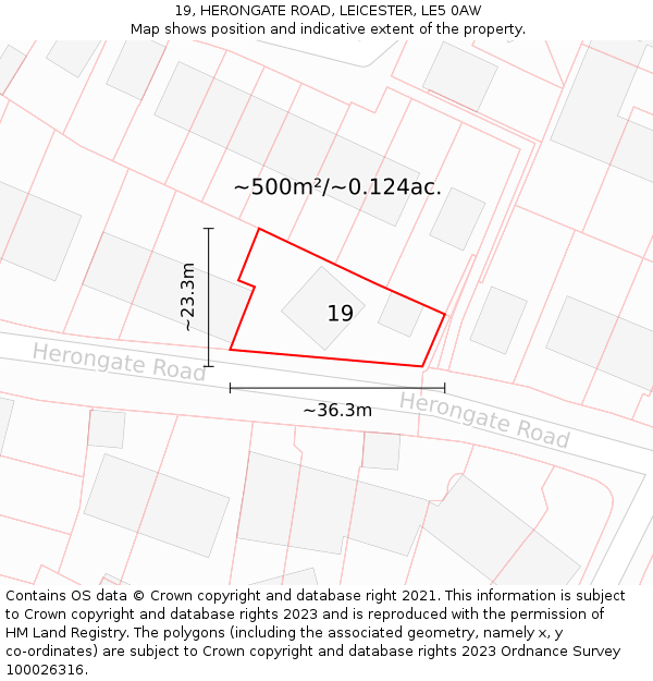 19, HERONGATE ROAD, LEICESTER, LE5 0AW: Plot and title map