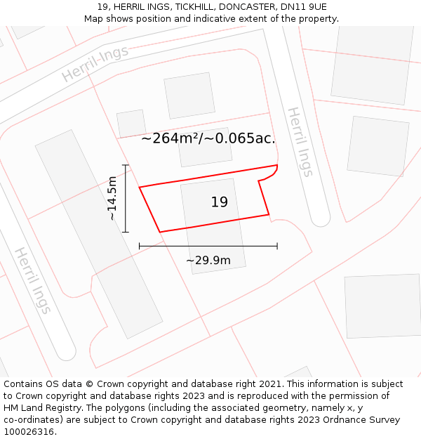 19, HERRIL INGS, TICKHILL, DONCASTER, DN11 9UE: Plot and title map