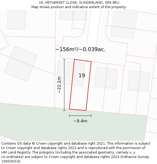 19, HETHERSET CLOSE, SUNDERLAND, SR4 8EU: Plot and title map