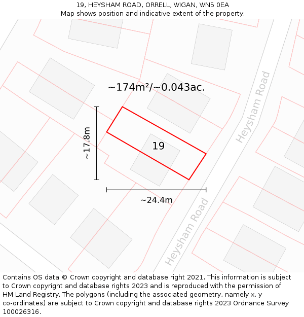 19, HEYSHAM ROAD, ORRELL, WIGAN, WN5 0EA: Plot and title map