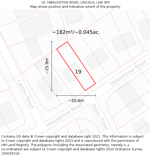 19, HIBALDSTOW ROAD, LINCOLN, LN6 3PX: Plot and title map
