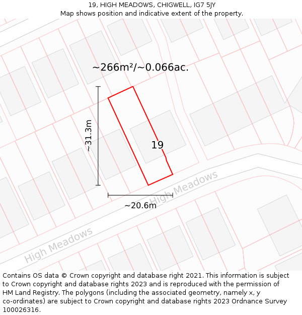 19, HIGH MEADOWS, CHIGWELL, IG7 5JY: Plot and title map