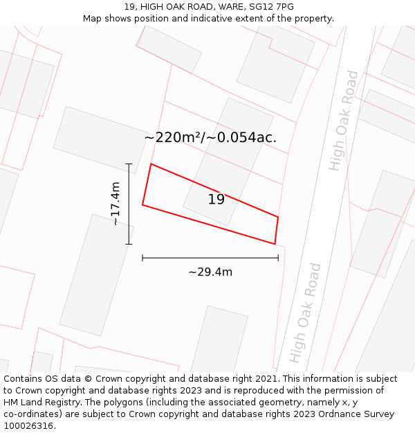 19, HIGH OAK ROAD, WARE, SG12 7PG: Plot and title map