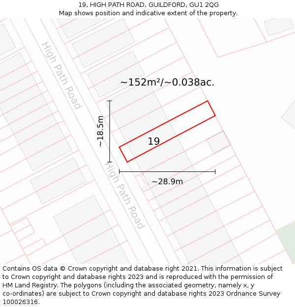 19, HIGH PATH ROAD, GUILDFORD, GU1 2QG: Plot and title map