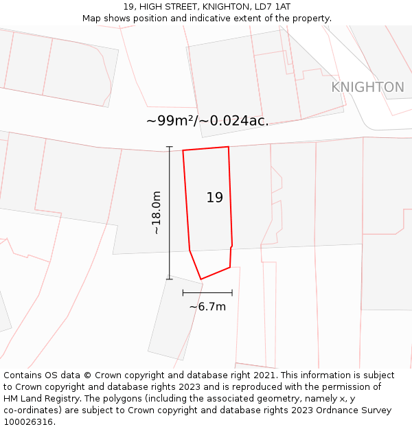 19, HIGH STREET, KNIGHTON, LD7 1AT: Plot and title map