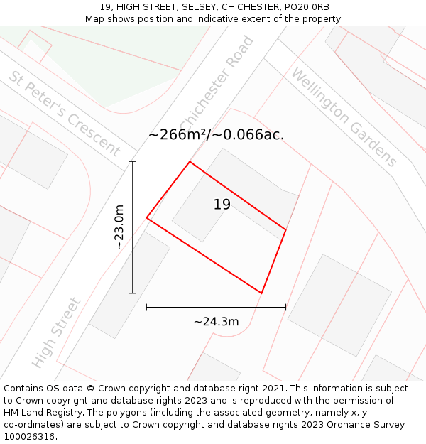 19, HIGH STREET, SELSEY, CHICHESTER, PO20 0RB: Plot and title map
