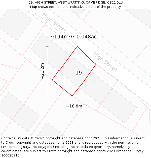 19, HIGH STREET, WEST WRATTING, CAMBRIDGE, CB21 5LU: Plot and title map