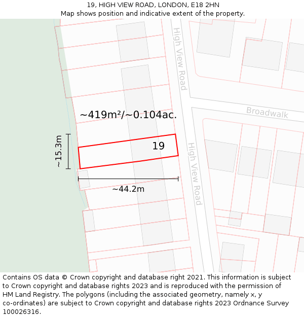 19, HIGH VIEW ROAD, LONDON, E18 2HN: Plot and title map