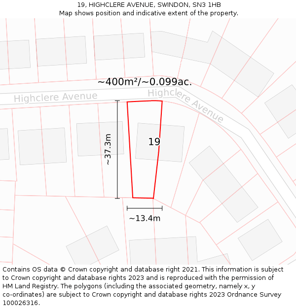 19, HIGHCLERE AVENUE, SWINDON, SN3 1HB: Plot and title map