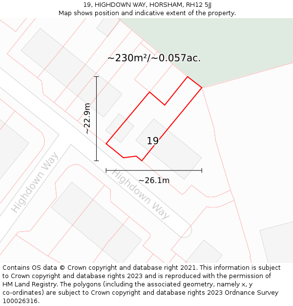 19, HIGHDOWN WAY, HORSHAM, RH12 5JJ: Plot and title map