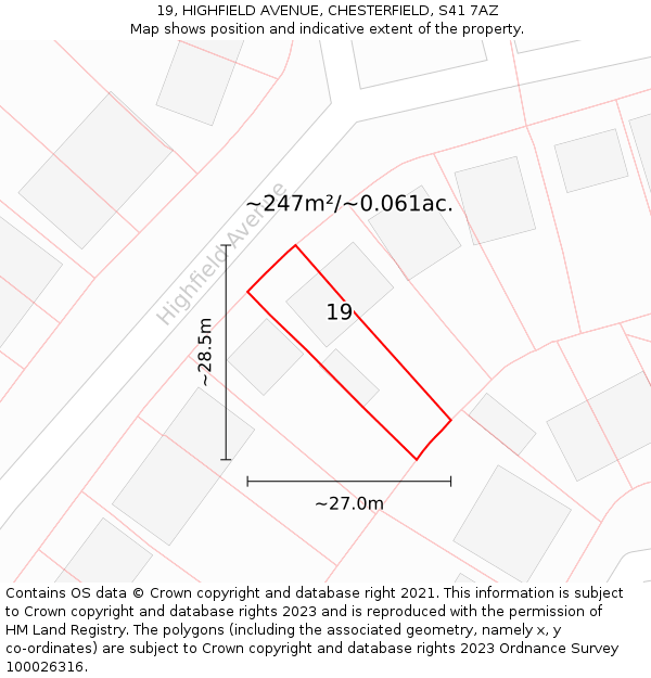 19, HIGHFIELD AVENUE, CHESTERFIELD, S41 7AZ: Plot and title map