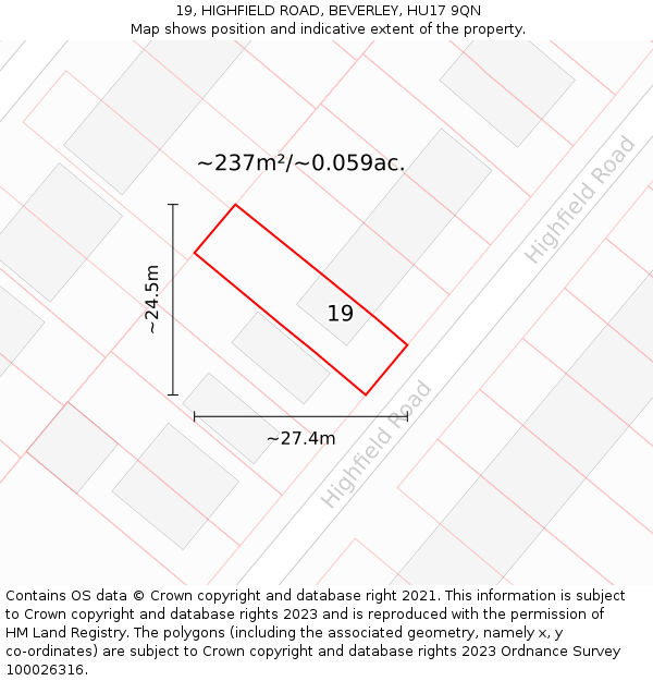 19, HIGHFIELD ROAD, BEVERLEY, HU17 9QN: Plot and title map