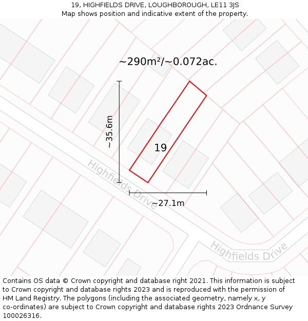 19, HIGHFIELDS DRIVE, LOUGHBOROUGH, LE11 3JS: Plot and title map