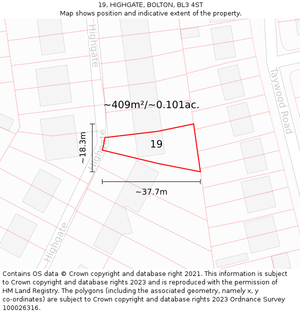 19, HIGHGATE, BOLTON, BL3 4ST: Plot and title map