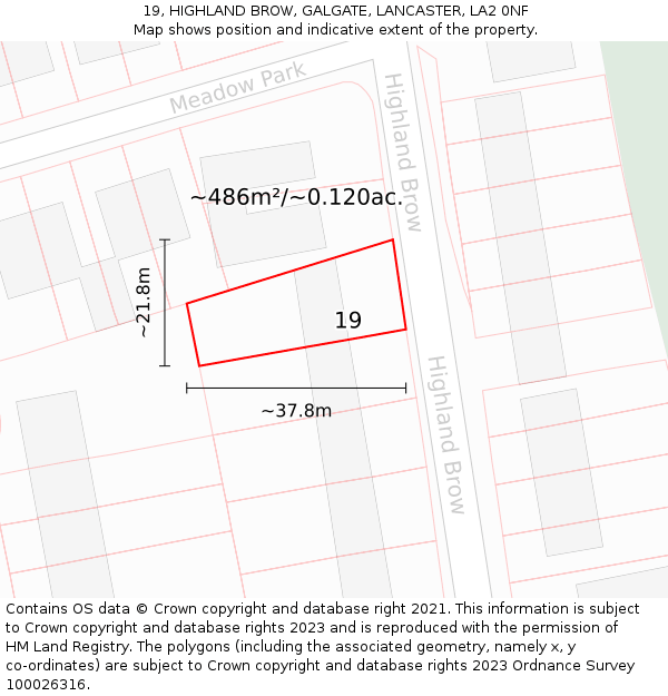 19, HIGHLAND BROW, GALGATE, LANCASTER, LA2 0NF: Plot and title map