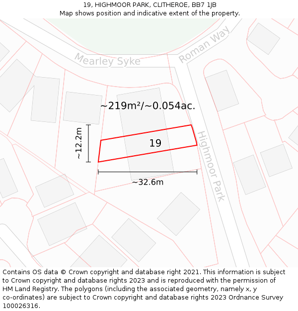 19, HIGHMOOR PARK, CLITHEROE, BB7 1JB: Plot and title map