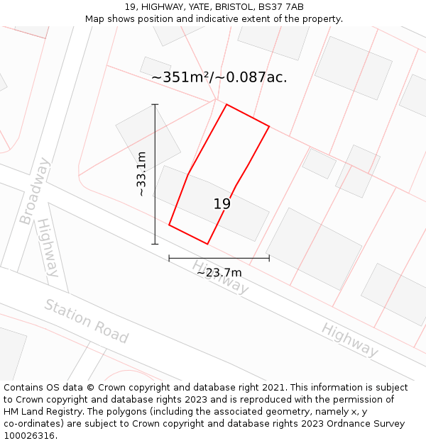 19, HIGHWAY, YATE, BRISTOL, BS37 7AB: Plot and title map