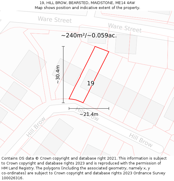 19, HILL BROW, BEARSTED, MAIDSTONE, ME14 4AW: Plot and title map
