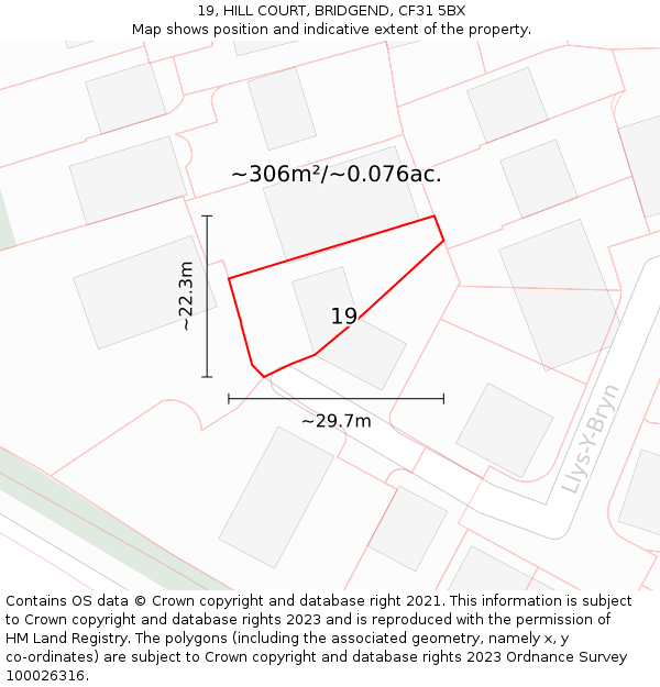 19, HILL COURT, BRIDGEND, CF31 5BX: Plot and title map