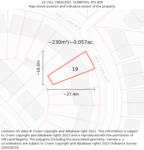 19, HILL CRESCENT, SURBITON, KT5 8DP: Plot and title map