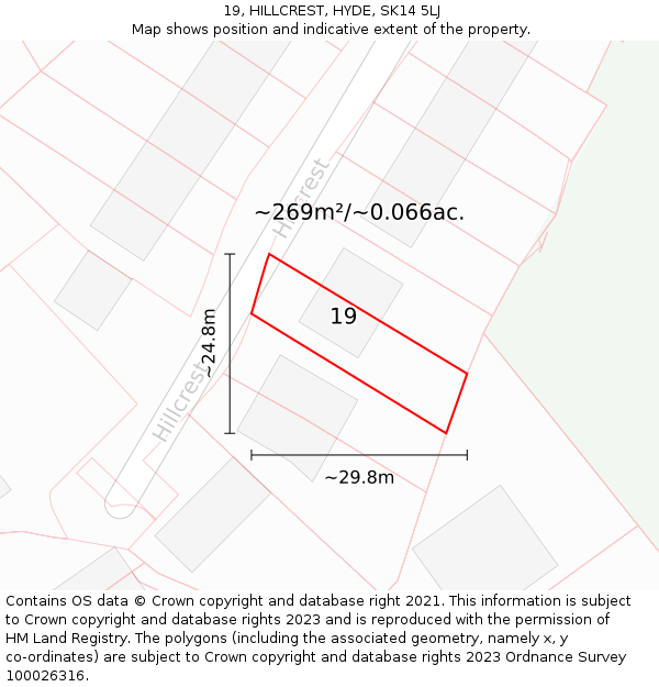 19, HILLCREST, HYDE, SK14 5LJ: Plot and title map