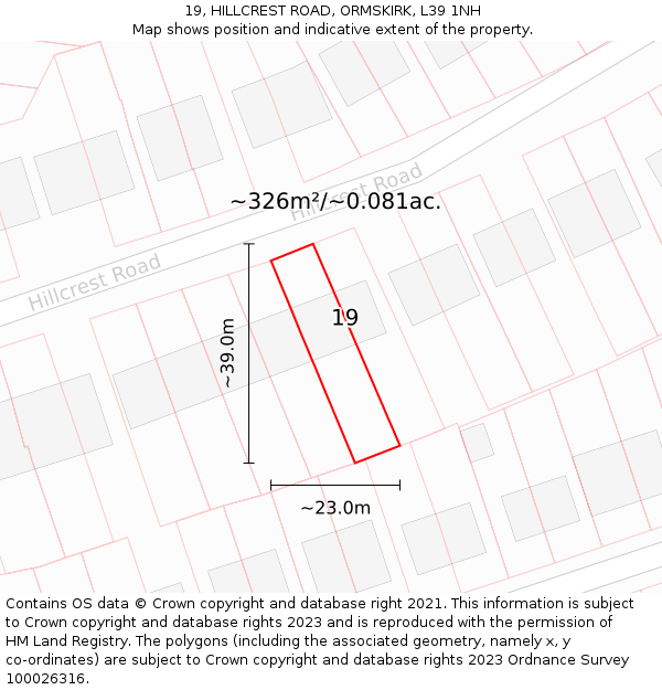 19, HILLCREST ROAD, ORMSKIRK, L39 1NH: Plot and title map