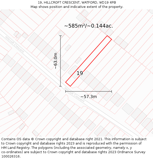 19, HILLCROFT CRESCENT, WATFORD, WD19 4PB: Plot and title map