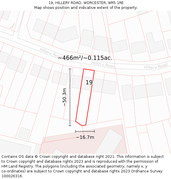 19, HILLERY ROAD, WORCESTER, WR5 1RE: Plot and title map