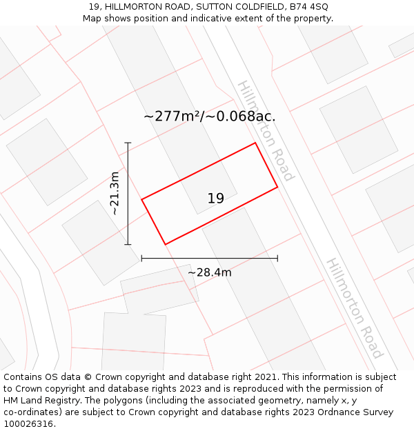 19, HILLMORTON ROAD, SUTTON COLDFIELD, B74 4SQ: Plot and title map