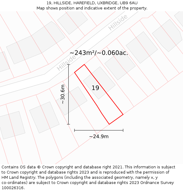 19, HILLSIDE, HAREFIELD, UXBRIDGE, UB9 6AU: Plot and title map