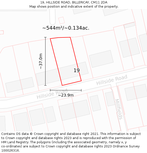 19, HILLSIDE ROAD, BILLERICAY, CM11 2DA: Plot and title map