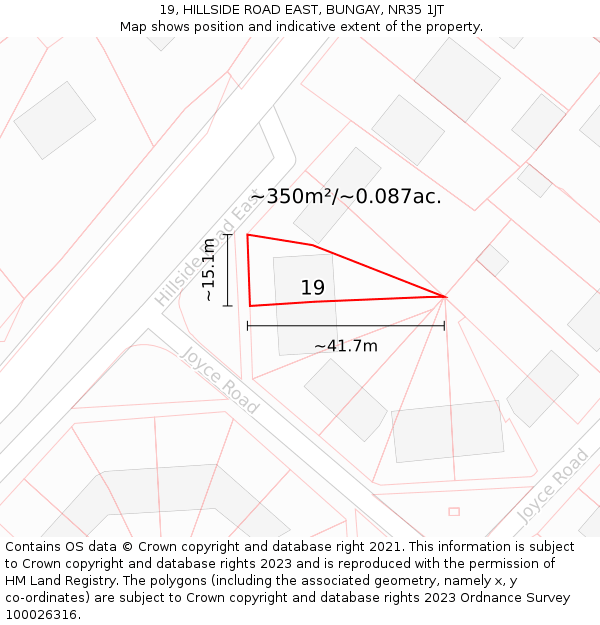 19, HILLSIDE ROAD EAST, BUNGAY, NR35 1JT: Plot and title map