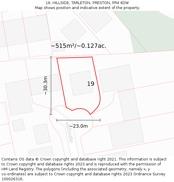 19, HILLSIDE, TARLETON, PRESTON, PR4 6DW: Plot and title map