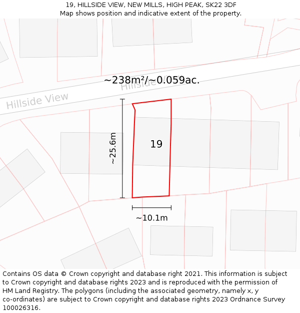 19, HILLSIDE VIEW, NEW MILLS, HIGH PEAK, SK22 3DF: Plot and title map
