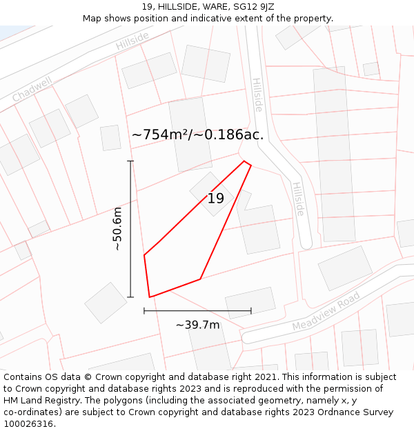 19, HILLSIDE, WARE, SG12 9JZ: Plot and title map