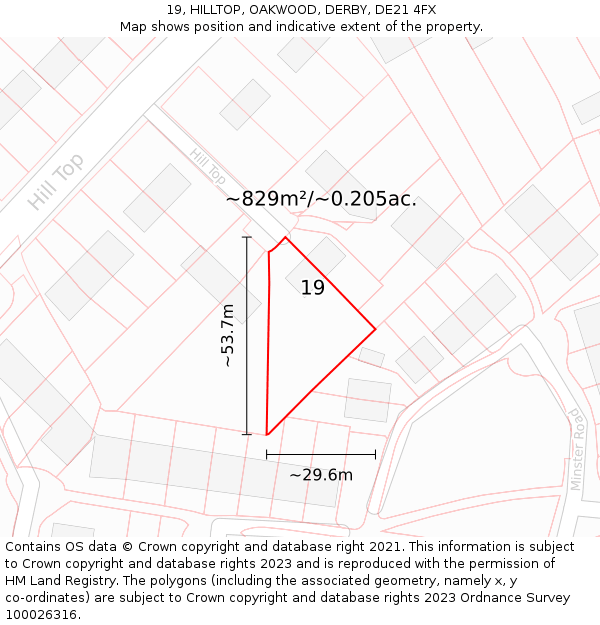 19, HILLTOP, OAKWOOD, DERBY, DE21 4FX: Plot and title map