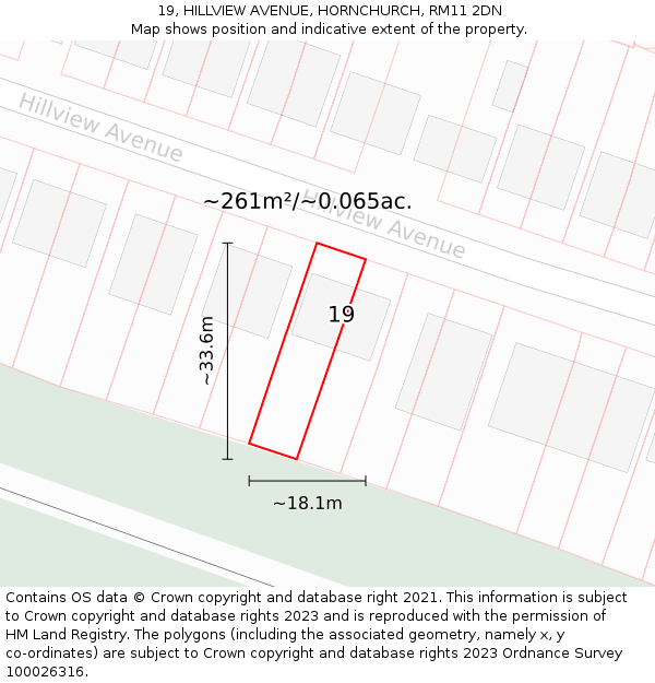 19, HILLVIEW AVENUE, HORNCHURCH, RM11 2DN: Plot and title map