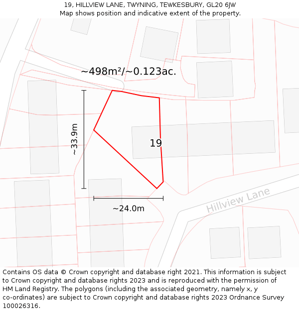 19, HILLVIEW LANE, TWYNING, TEWKESBURY, GL20 6JW: Plot and title map