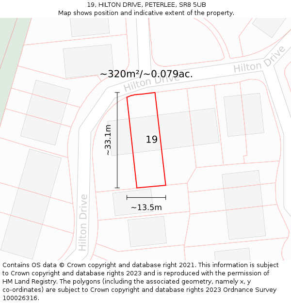 19, HILTON DRIVE, PETERLEE, SR8 5UB: Plot and title map