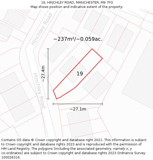 19, HINCHLEY ROAD, MANCHESTER, M9 7FG: Plot and title map