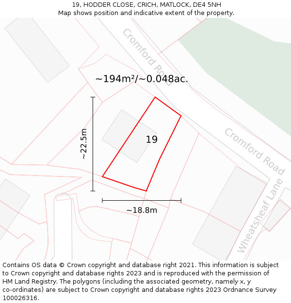 19, HODDER CLOSE, CRICH, MATLOCK, DE4 5NH: Plot and title map