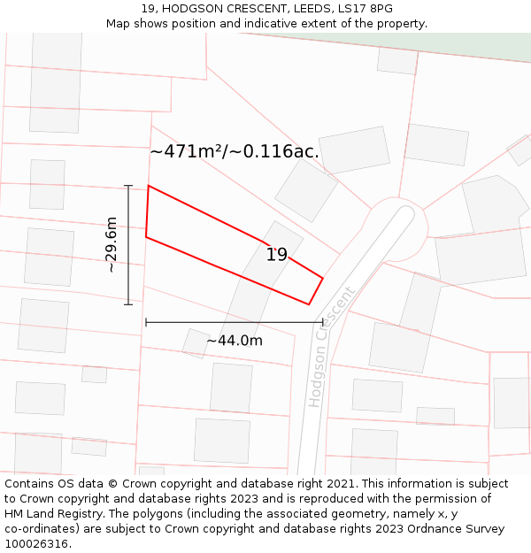 19, HODGSON CRESCENT, LEEDS, LS17 8PG: Plot and title map