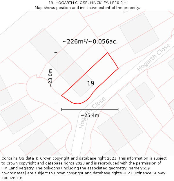 19, HOGARTH CLOSE, HINCKLEY, LE10 0JH: Plot and title map