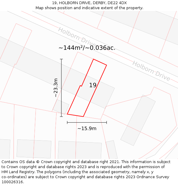 19, HOLBORN DRIVE, DERBY, DE22 4DX: Plot and title map