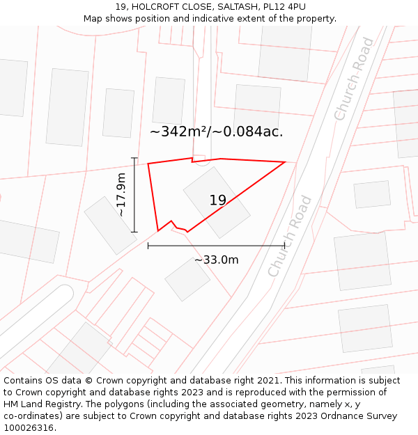 19, HOLCROFT CLOSE, SALTASH, PL12 4PU: Plot and title map